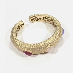 Vintage Elegant Gold Cuff Bracelet with Gemstone Accents
